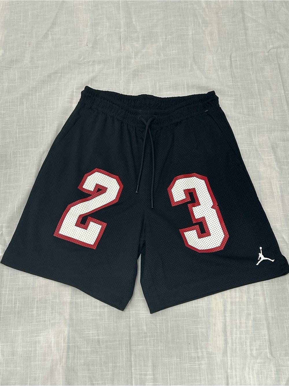 Jordan Black Mesh Basketball Shorts with Red and White Size L